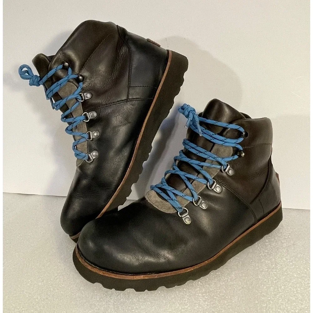 UGG MENS SIZE 11 HAFSTEIN WATERPROOF BOOTS BLACK LEATHER 1017730